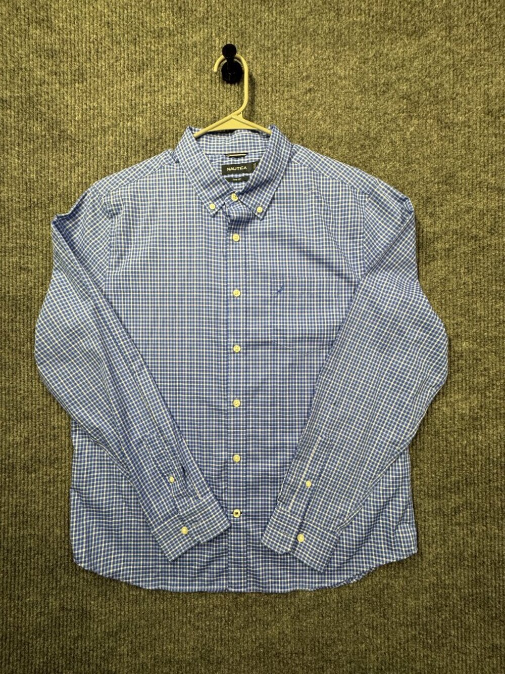 Nautica Blue Check Dress Casual Shirt Mens Slim Fit - XL